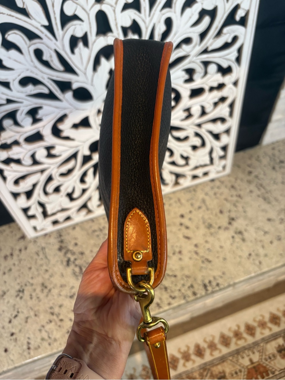 Dooney & Bourke Black Pebbled Leather Crossbody Bag with Brown Trim - Picture 10 of 15
